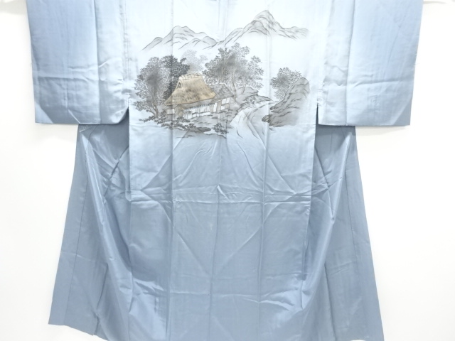 JAPANESE KIMONO / ANTIQUE MENS JUBAN / SILK / SCENERY OF HOUSES